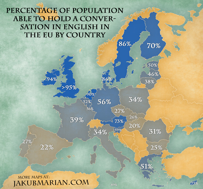 English speaking map Europe